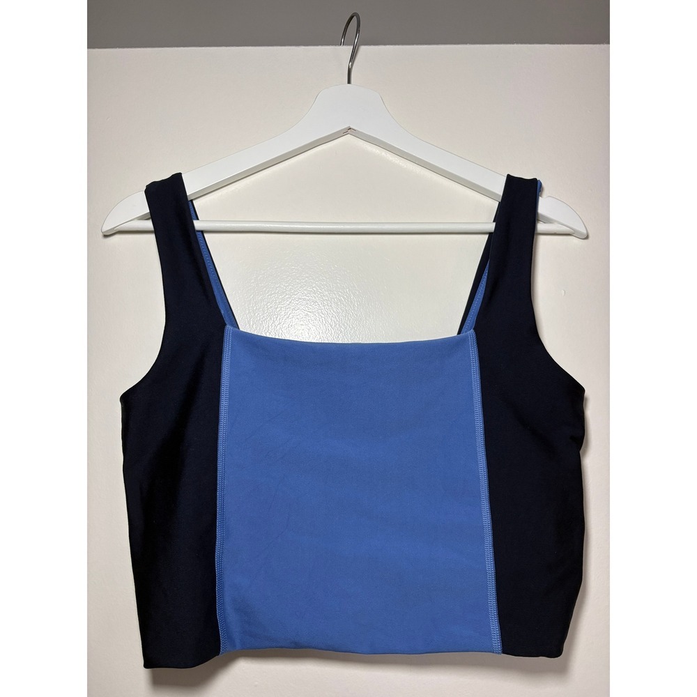 YPB Your Personal Best Crop Top Large Blue Black Colorblock Square Neck Tank